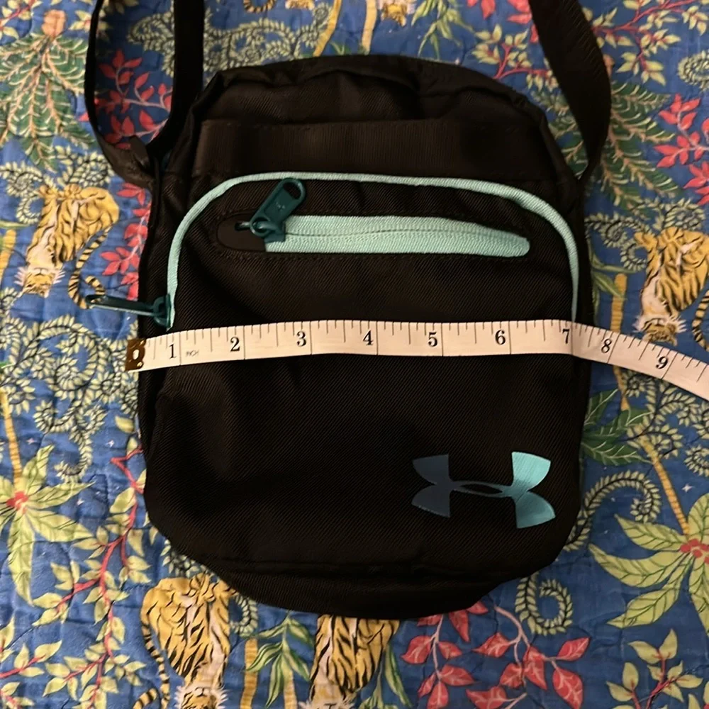 Unique Under Armour Black Crossbody Bag With Adjustable Strap, Blue Accents
